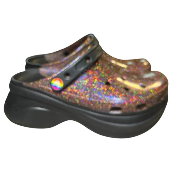 Crocs Platfirm Clogs Womens Sz 8 Classic Bae Pride Translucent Glitter - Picture 5 of 16